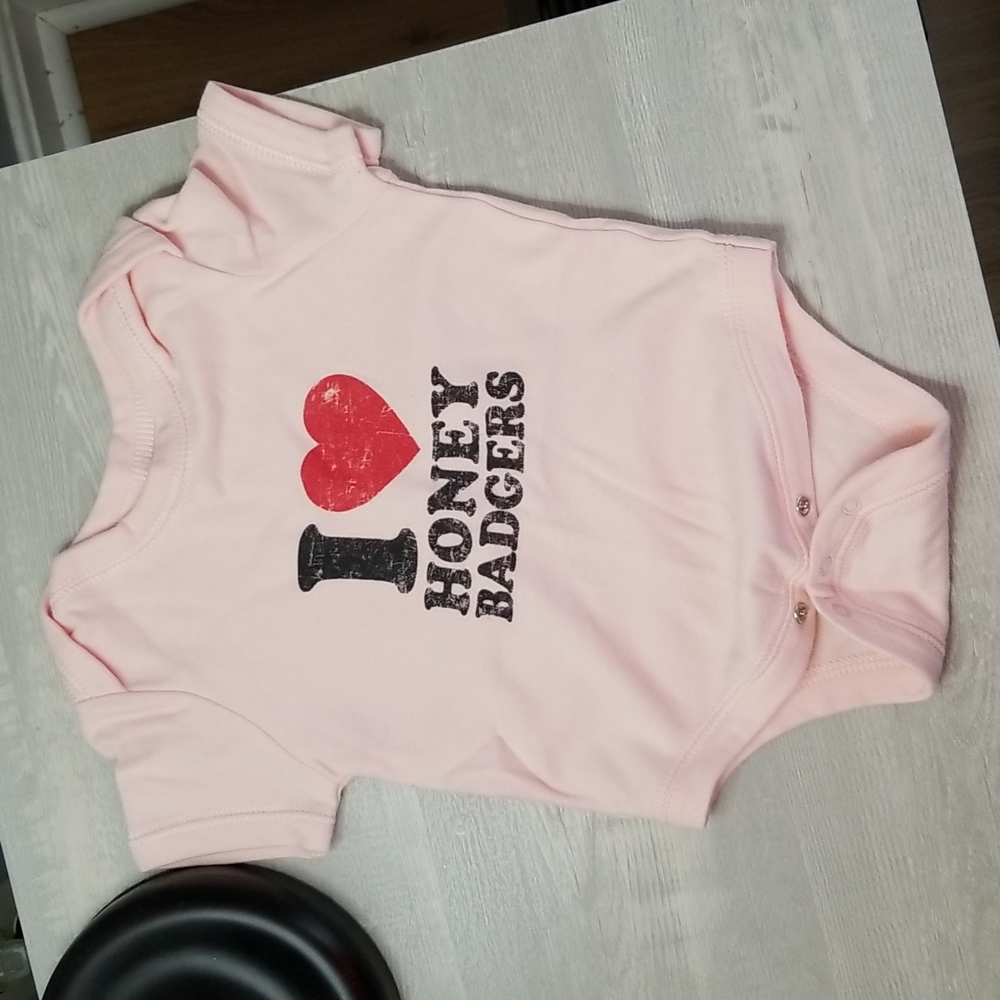 NWOT pink Honey Badger onesie size 12m